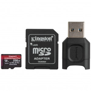 Kingston 256GB Canvas React Plus microSDXC Memory Card w/Adapter + MLPM Reader