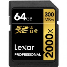 Lexar Professional 2000 x 64GB SDXC UHS-II/U3 (Up to 300MB/s Read) w/USB 3.0 Reader