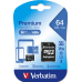 Verbatim 64GB Premium MicroSDXC Memory Card with Adapter